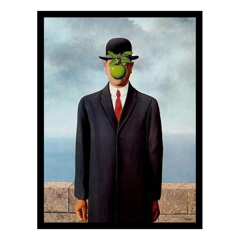 Cuadro Negro Tx 33x48cm El Hijo Del Hombre Rene Magritte